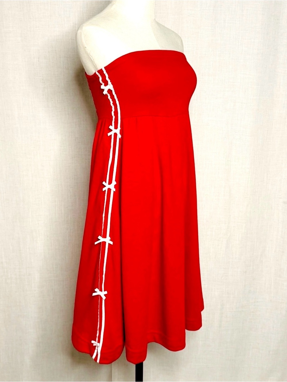 Daily Practice Anthropologie Red Strapless Midi Dress Ribbon Bow NWT Size Small
